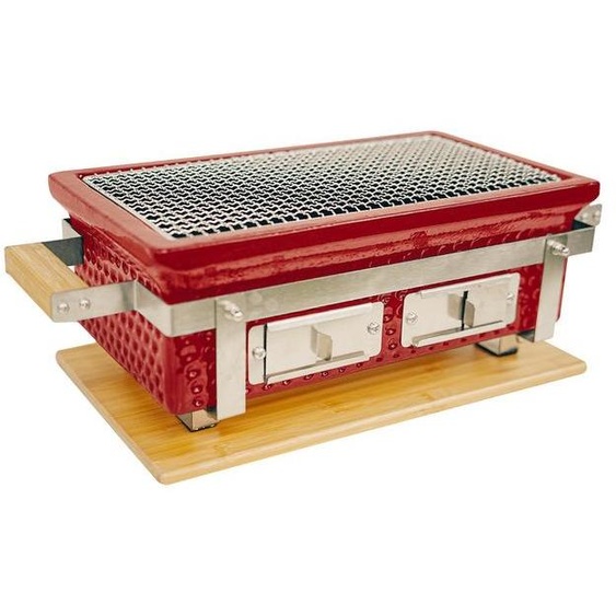 Barbecue de table carré Kamado Braza - Rouge vin