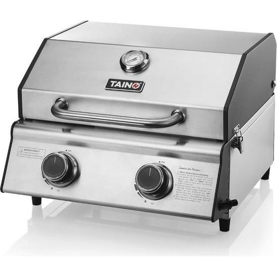 Barbecue de table compact à gaz avec 2 brûleurs – Barbecue en acier inoxydable pour le camping et le jardin