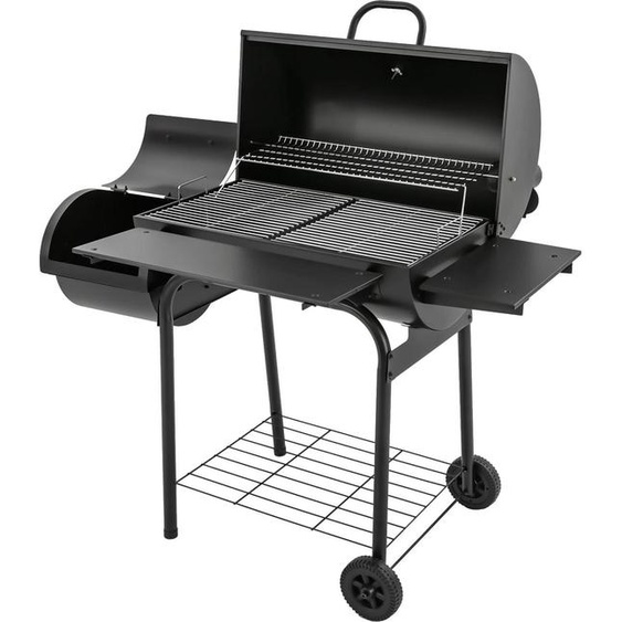 Barbecue dextérieur - Barbecue au charbon de bois - Autonome - Avec thermomètre - Grilles - Acier allié/fer - Peinture haute température, chromée - Charbon de bois (non fourni) - Noir