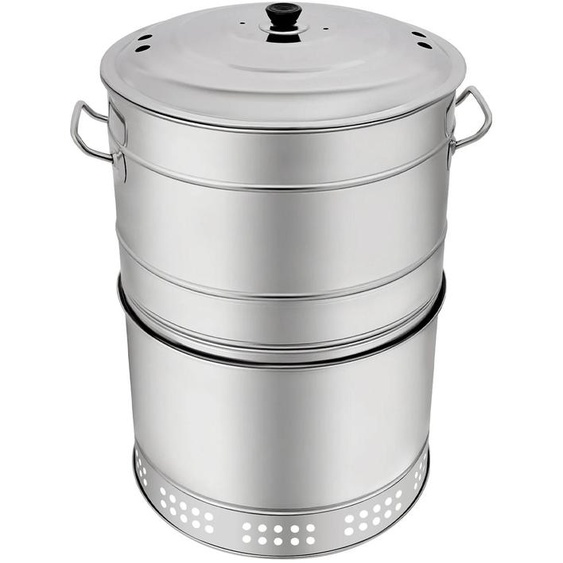 Barbecue dextérieur - Grill à charbon vertical - Autonome - Faible émission de fumée - 50 brochettes - Acier inoxydable - 66 cm de hauteur - Pour jardin et camping - Argenté