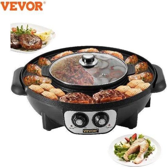 Barbecue électrique coréen avec fonction fondue - 1200 W - Double réglage de la température