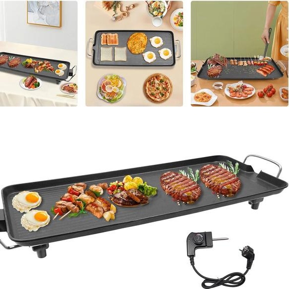 Barbecue électrique de table - 1500 W - Revêtement antiadhésif - Température 0–250 °C (5 niveaux) - 68 × 28 × 7 cm - Pour 3 à 5 personnes - Noir