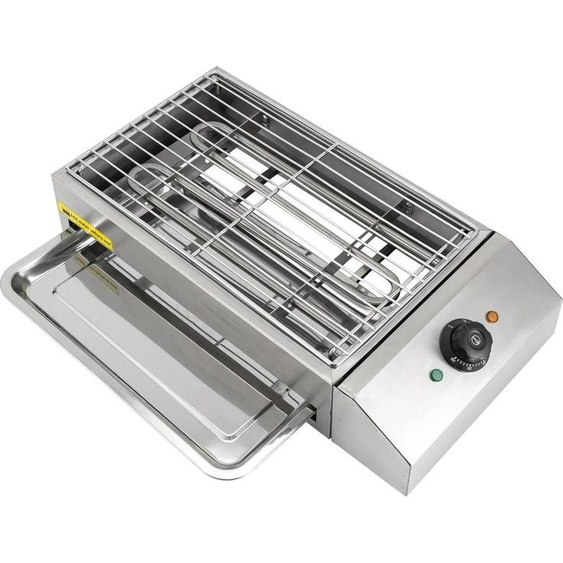 Barbecue électrique de table - Barbecue de table - 2600 W, acier inoxydable, sans fumée, température réglable, pour lintérieur et lextérieur - Argent