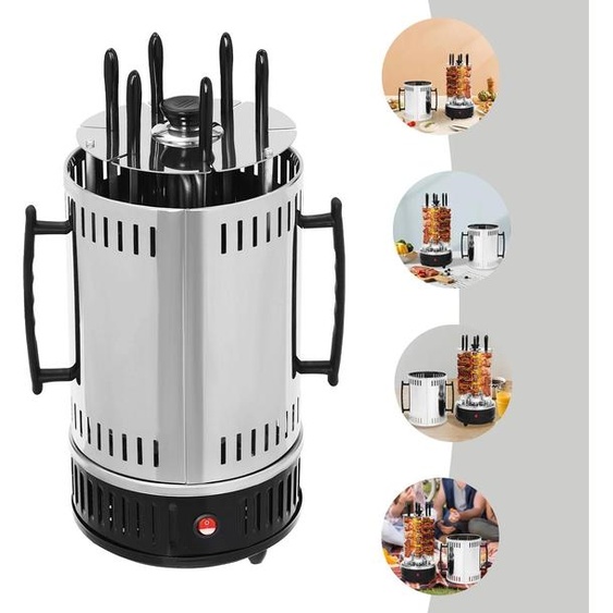 Barbecue électrique vertical - SW-6 Rôtisserie/Kebab grill - 6 brochettes - 1000 W - 400-500 °C - Prise EU 220-240 V - Acier inoxydable - Blanc