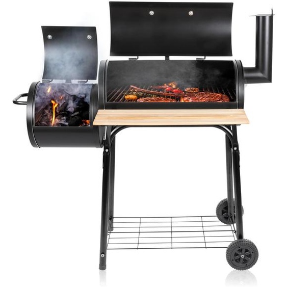 Barbecue fumoir avec compartiment fumoir séparé, cheminée réglable, dimensions 104 x 58 x 114 cm, idéal pour le jardin et le camping