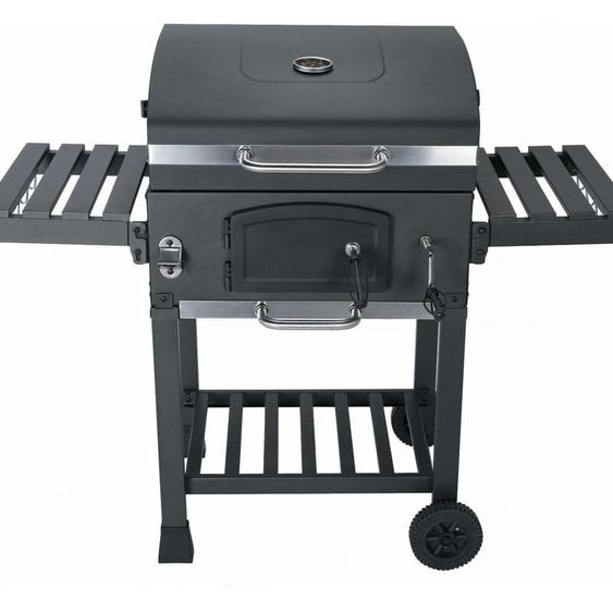 Sweeek - Barbecue Grill charbon de bois noir - Fumoir avec récupérateur de cendres. aérateurs. bac charbon ajustable et tablettes rabattables
