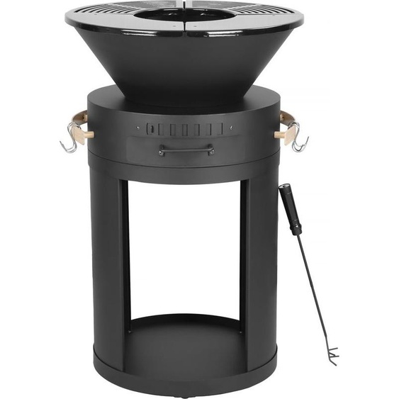 Barbecue plancha brasero a charbon et bois Cesar - 49 x 49 x 92 cm - Noir