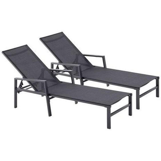 BARI - Lot de 2 transats gris foncé & noir en aluminium