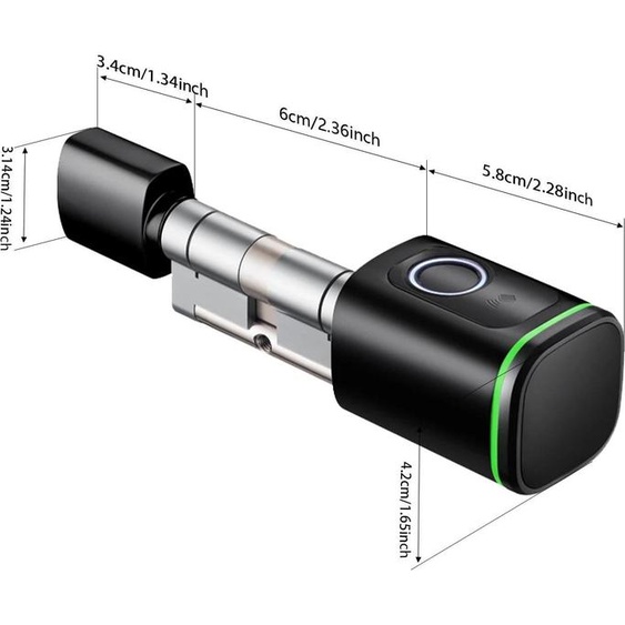 Barillet intelligent - Serrure électronique - empreinte digitale & carte, app - IP53 - Type-C alimentation de secours - 100 empreintes digitales/100 cartes - noir