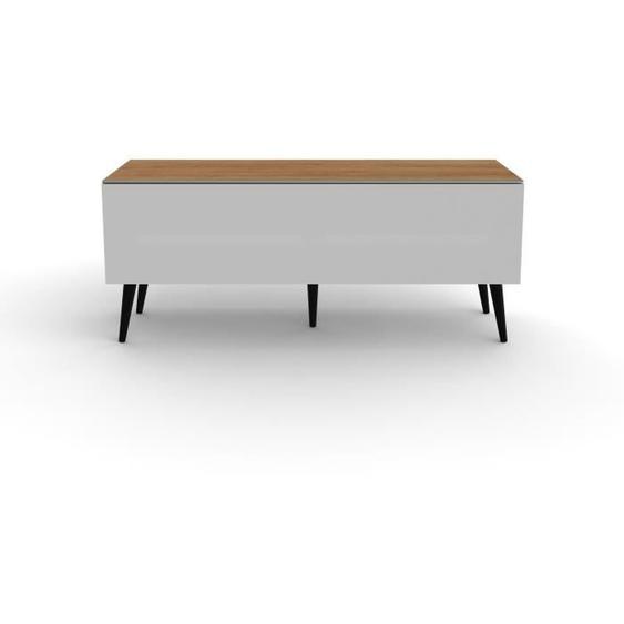 BARKING - Meuble TV bois clair avec porte en tissu acoustique grise