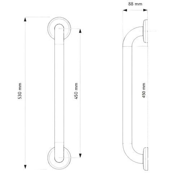 Barre de relèvement en inox poli D32 L450mm pour PMR - AKW - 1261