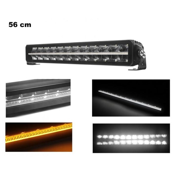 Barre LED 56 cm / 22 pouces, 12 V–24 V, design piano, projecteur LED, très puissante, lumière blanche et orange, position