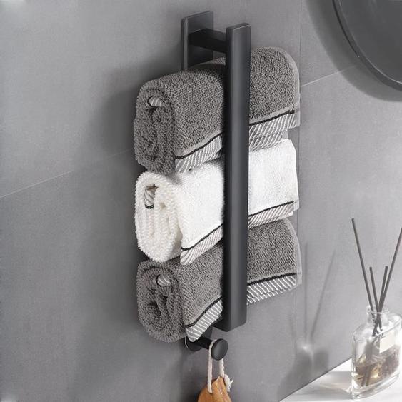 Barres porte-serviettes,Porte Serviettes Autocollant Sans Perçage, Acier Inoxydable 304, Avec Crochets pour Salle De Bain