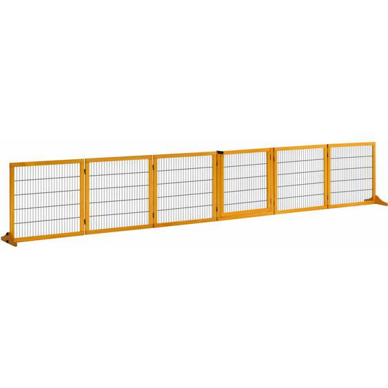 Pawhut - Barrière de sécurité parc enclos chien modulable pliable porte verrouillable intégrée 5 panneaux grillage acier noir bois de pin verni