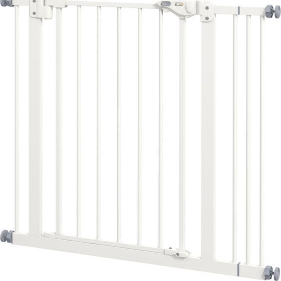 Barrière de sécurité pour chiens, barrière de sécurité, 74-87 cm, barrière descalier pour animaux domestiques, barrière pour chiens avec extension, barrière de sécurité sans perçage, métal, plastique, blanc