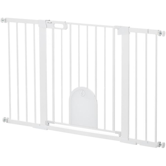 Barrière de sécurité pour chiens PawHut, barrière de protection, barrière de sécurité pour porte, en acier, blanche