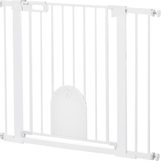 Barrière pour animaux domestiques Fortuna Lai, réglable, avec petite porte, acier, plastique, blanc