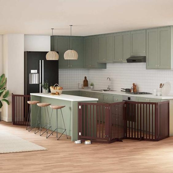 Barrière pour chien avec porte pliable 6 panneaux bois peuplier