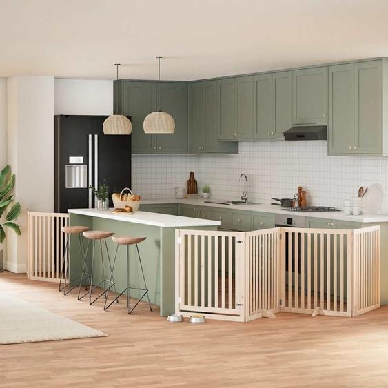 Barrière pour chien avec porte pliable 6 panneaux bois peuplier