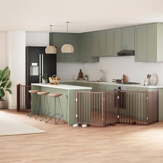 Barrière pour chien avec porte pliable 6 panneaux bois peuplier