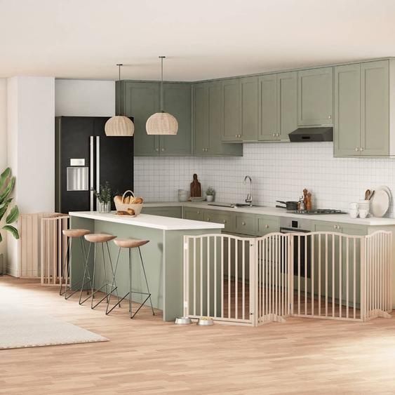 Barrière pour chien porte pliable 10 panneaux bois de peuplier