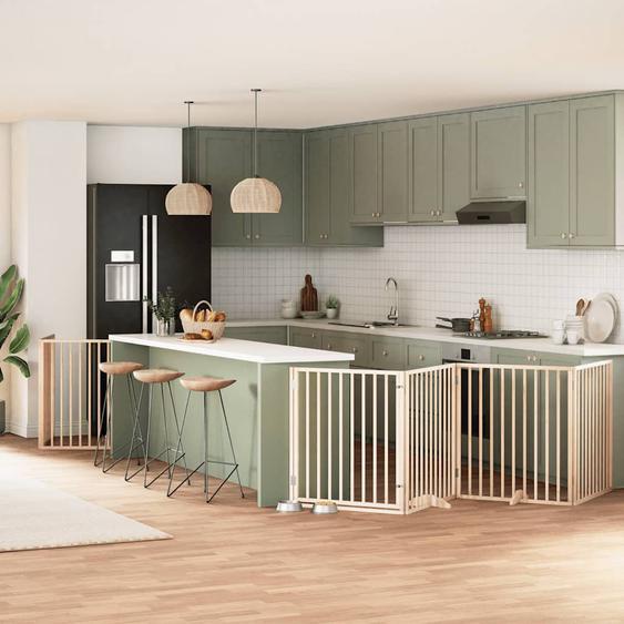 Barrière pour chien porte pliable 10 panneaux bois de peuplier