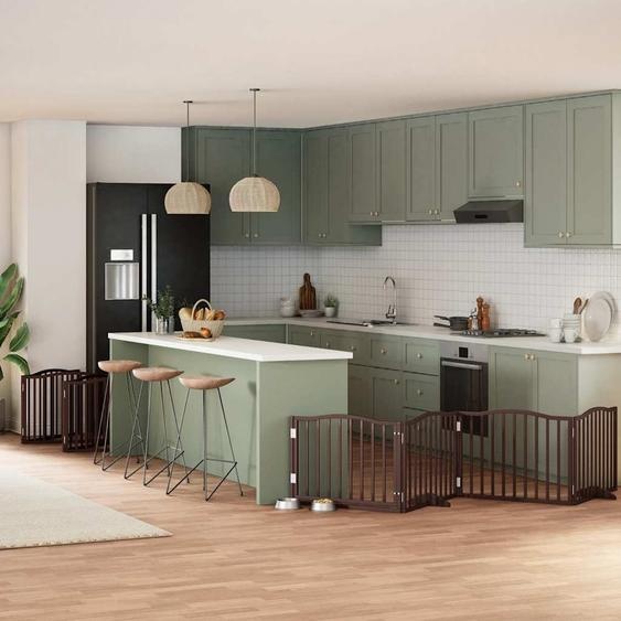 Barrière pour chien porte pliable 10 panneaux bois de peuplier