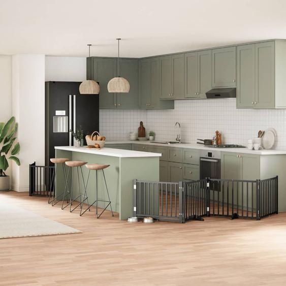 Barrière pour chien porte pliable 10panneaux noir bois peuplier