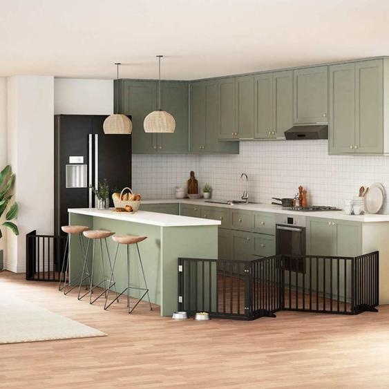 Barrière pour chien porte pliable 10panneaux noir bois peuplier