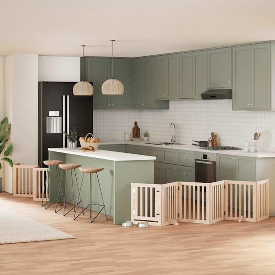 Barrière pour chien porte pliable 12 panneaux bois de peuplier