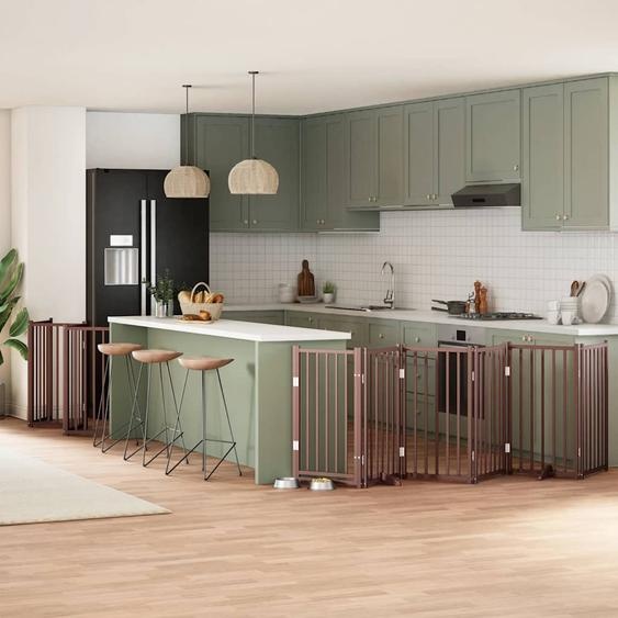 Barrière pour chien porte pliable 12 panneaux bois de peuplier