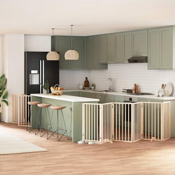 Barrière pour chien porte pliable 12 panneaux bois de peuplier