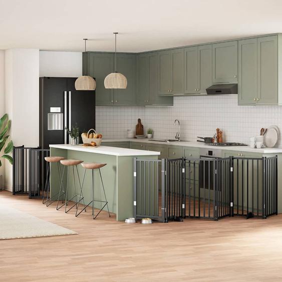 Barrière pour chien porte pliable 12panneaux noir bois peuplier