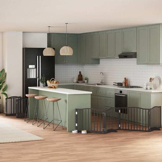 Barrière pour chien porte pliable 12panneaux noir bois peuplier