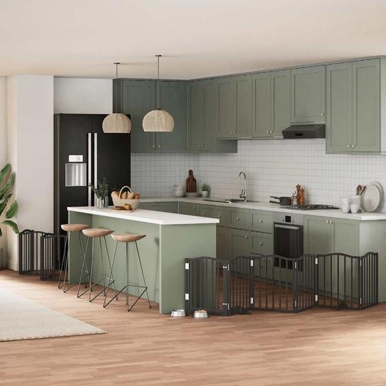 Barrière pour chien porte pliable 15panneaux noir bois peuplier