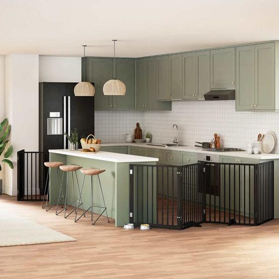 Barrière pour chien porte pliable 6 panneaux noir bois peuplier
