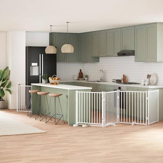 Barrière pour chien porte pliable 6panneaux blanc bois peuplier
