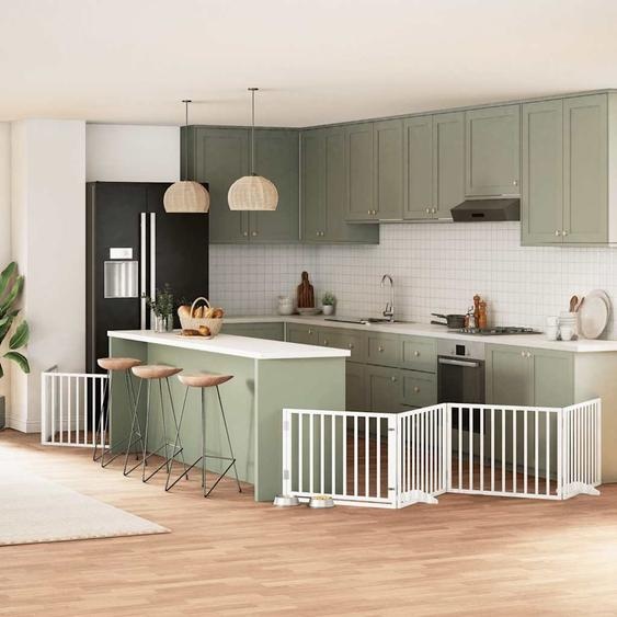 Barrière pour chien porte pliable 6panneaux blanc bois peuplier