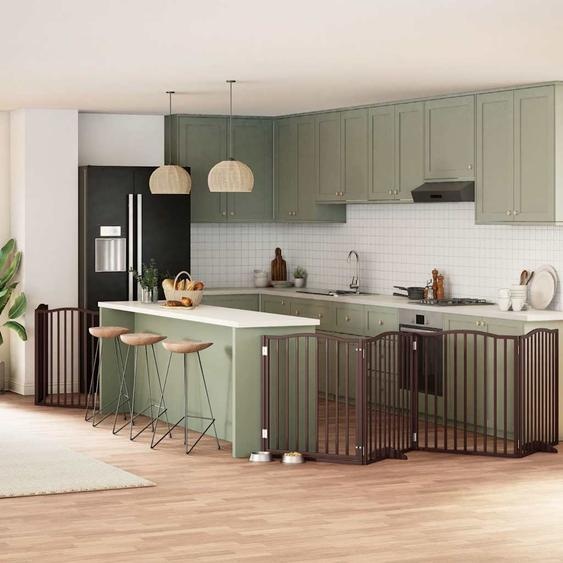 Barrière pour chien porte pliable 8 panneaux bois de peuplier