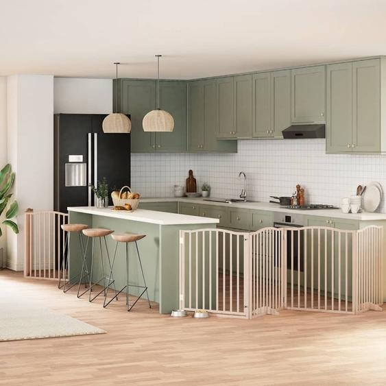 Barrière pour chien porte pliable 8 panneaux bois de peuplier