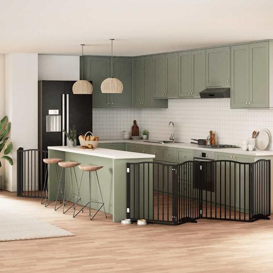 Barrière pour chien porte pliable 8 panneaux noir bois peuplier