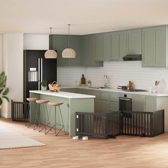 Barrière pour chien porte pliable 8 panneaux noir bois peuplier