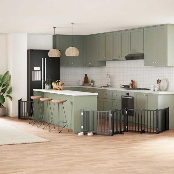 Barrière pour chien porte pliable 8 panneaux noir bois peuplier