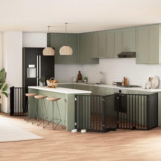 Barrière pour chien porte pliable 8 panneaux noir bois peuplier