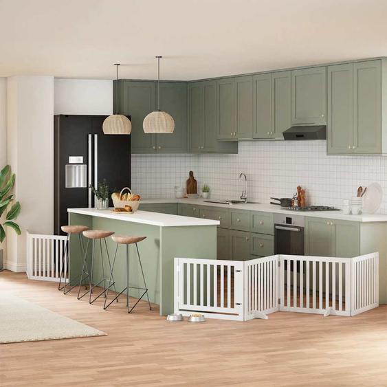 Barrière pour chien porte pliable 8panneaux blanc bois peuplier