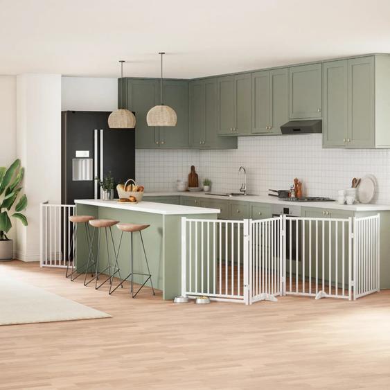 Barrière pour chien porte pliable 8panneaux blanc bois peuplier