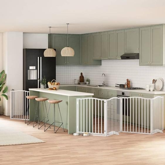 Barrière pour chien porte pliable 8panneaux blanc bois peuplier