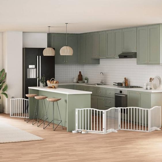 Barrière pour chien porte pliable 8panneaux blanc bois peuplier