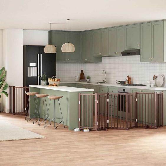 Barrière pour chien porte pliable 9 panneaux bois de peuplier