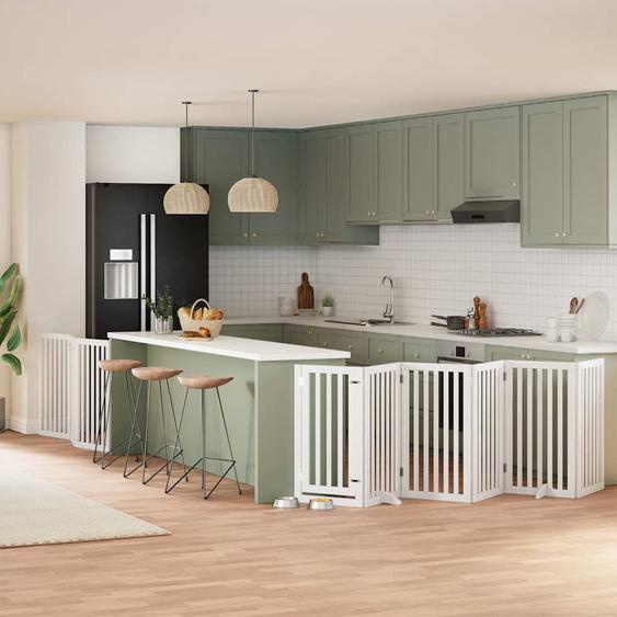 Barrière pour chien porte pliable 9panneaux blanc bois peuplier